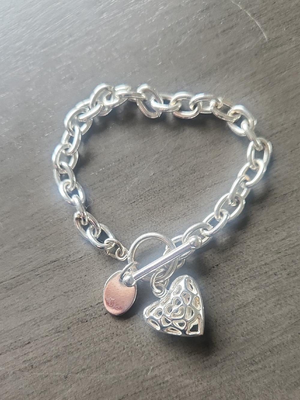 Silver Heart Charm Toggle Bracelet - Women Jewelry